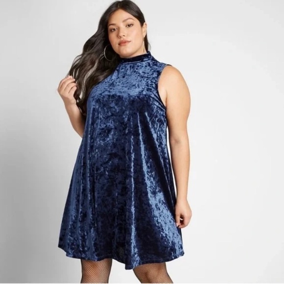 Modcloth Pure Luxe Velvet Sleeveless Swing Dress in Blue Size 1X - Picture 1 of 9